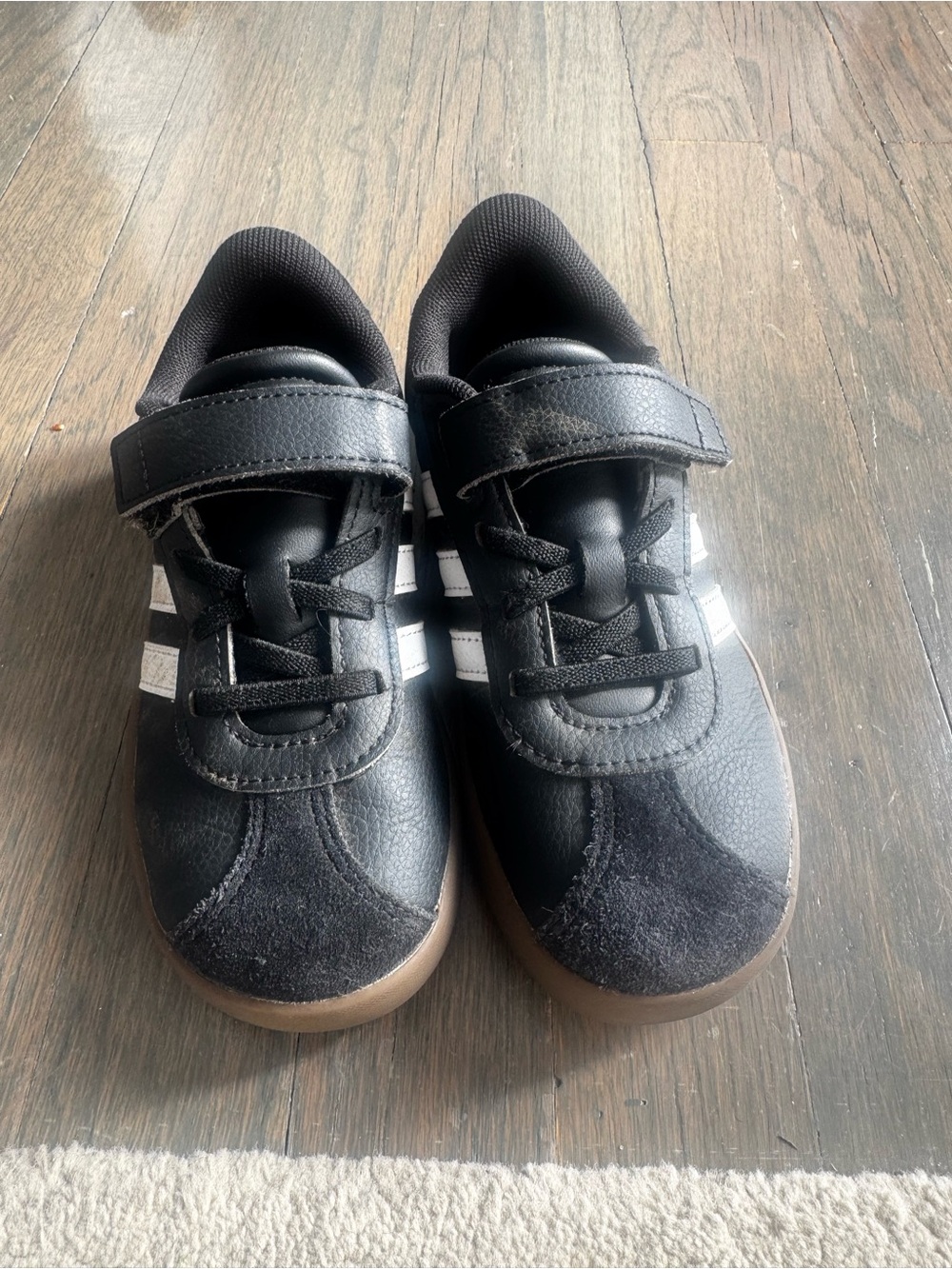 adidas Kids Black Sneakers with White Stripes